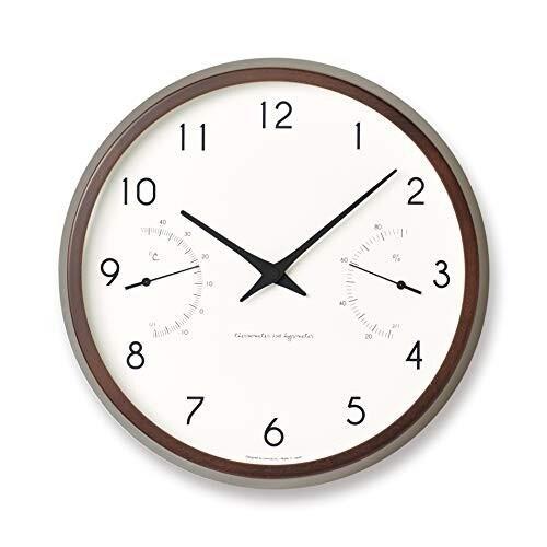 レムノス 掛け時計 カンパーニュ エール 温湿度計付 掛け時計 アナログ 木枠 天然色 PC17-05 BW Lemnos茶直径29.4ｃｍ