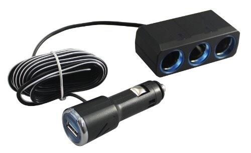 槌屋ヤック 車内用品 ソケット分配器 3連リングライトソケット+USBポートプラグ 3m PZ-621
