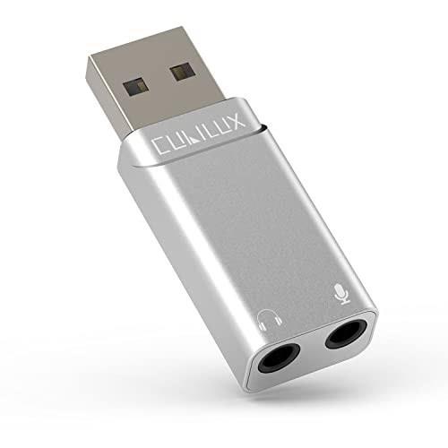 USBからTRSイヤホンとマイクに分配_96KHz/24bit，シルバー Cubilux USB マイク イヤフォン 変換アダプター、USB A - ミニ3.5mm 3極 オー