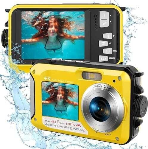 YISENCE 4K デジカメ 防水 水中カメラ 防水カメラ 3M防水 ケース不要 デュアルスクリーン 自撮可能 操作簡単 防水 軽量 コンパクト1250mA