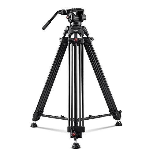 RAUBAY 180cm プロフェッショナル 高耐久 ビデオカメラ 三脚 フルードヘッド付き QRプレート デジタル一眼レフカメラ用 最大荷重8kg アル