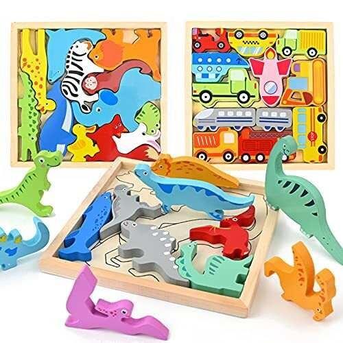 CORPER TOYS 木製パズル 動物 乗り物 知恵の板 型はめパズル 型はめおもちゃ 形合わせ 動物パズル 恐竜パズル 乗り物パズル 積み木 ブロ