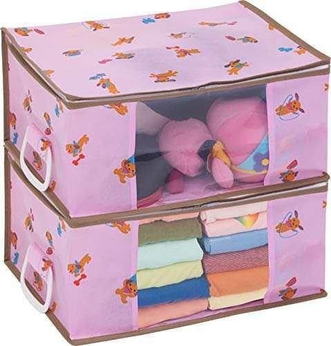 おもちゃ収納ケース ピンク ワンちゃん柄 アストロ おもちゃ 収納ケース ピンク ワンちゃん柄 2個組 不織布 ぬいぐるみ収納 衣類収納 お