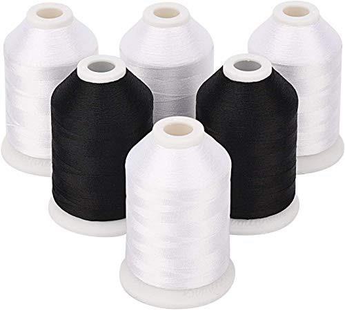 糸 刺繍糸 ミシン刺しゅう糸 カラー糸 ソーイング糸 裁縫セット 4白い2黒 6巻2色 1500m巻 60WT 60番 75D2