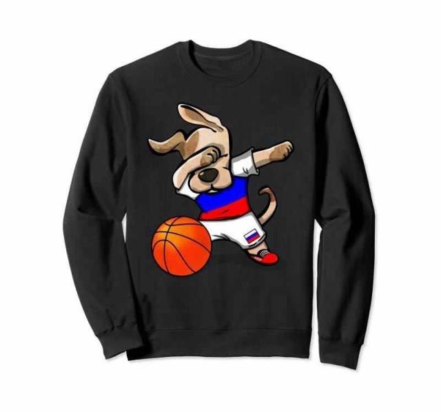 Funny Dabbing Dog Basketball かわいい犬ロシアバスケットボールロシアの旗スポーツ トレーナー