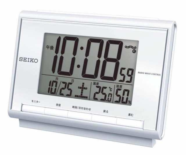 セイコー クロック 目覚まし 電波 デジタル カレンダー 温度 湿度 表示 白 パール SQ698S