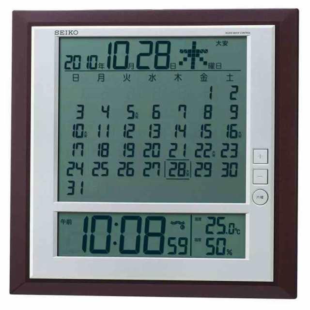 セイコー クロック 掛け 置き 兼用 月めくりカレンダー 電波 デジタル 六曜 温度 湿度 表示 茶 メタリック SQ421B