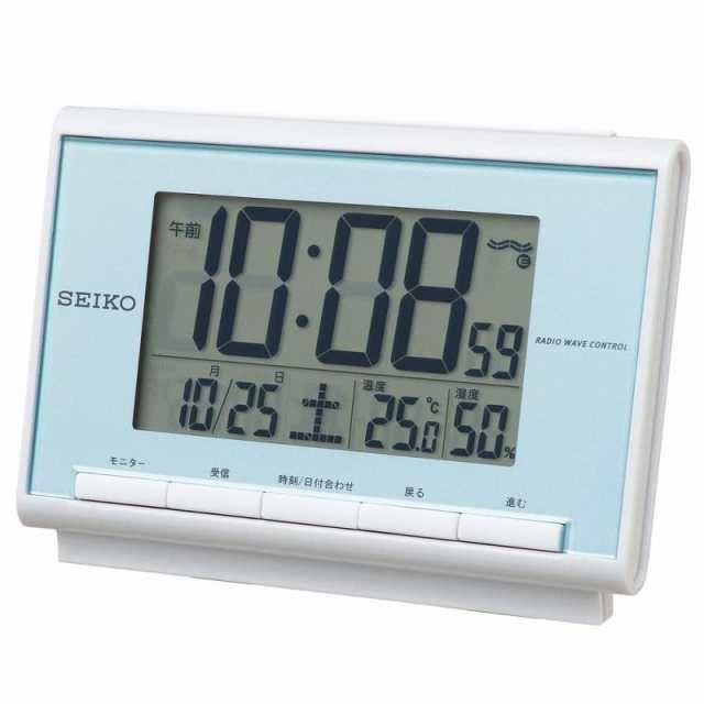 セイコークロックSeiko Clock セイコー クロック 目覚まし 電波 デジタル カレンダー 温度 湿度 表示 薄青 パール SQ698L