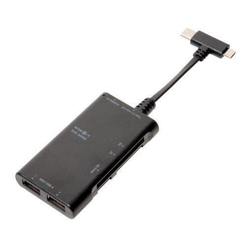 ミヨシ MCO USBmicroB type-Cコネクタ搭載OTGアダプタ USB-HUB2ポ-ト付きカ-ドリ-ダライタ SCR-SDH06BK